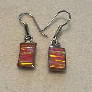Pink Opal Fishhook Earrings - Pink - Silver Toned